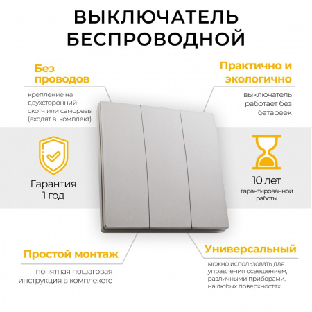 Выключатель дистанционного управления TM83 трехклавишный 500W (серебро) (4)