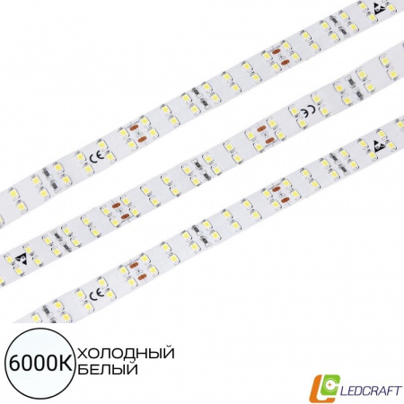 Светодиодная лента SMD 2835  196LED  24V  20W  IP33  6000K 2-х рядная